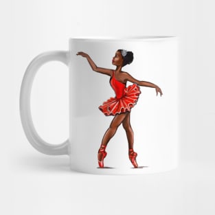 Ballet in red pointe shoes - African American black ballerina doing pirouette in red tutu Mug